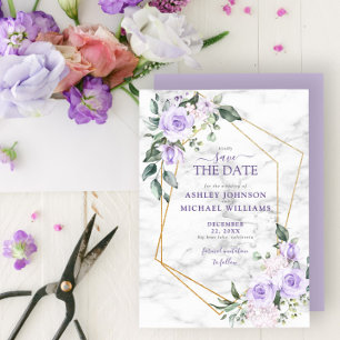 Lila Lavender Gold Geometric Save the Date