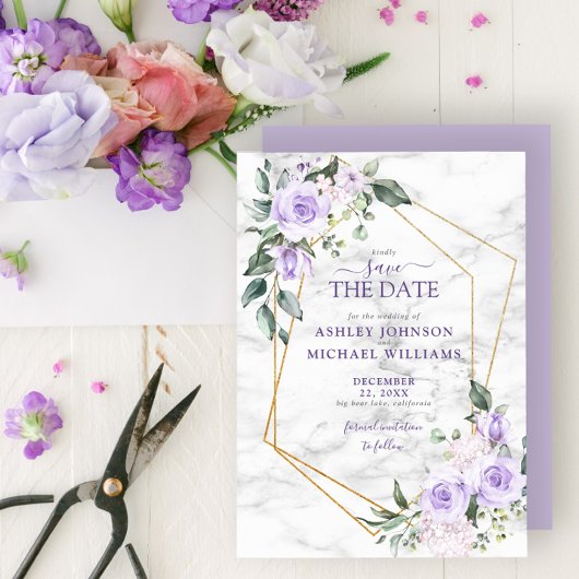 Lila Lavender Gold Geometric Save the Date