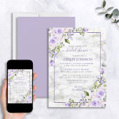 Lila "Lavender Gold Marble Floral Vrijgezellenfees Kaart
