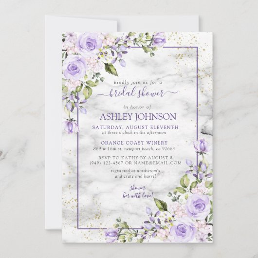 Lila "Lavender Gold Marble Floral Vrijgezellenfees Kaart (Voorkant)