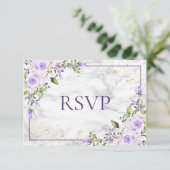 Lila lavender Gold Marble Floral Wedding RSVP (Staand voorkant)