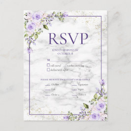 Lila lavender Gold Marble Floral Wedding RSVP Inv Uitnodiging Briefkaart