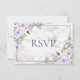 Lila lavender Gold Marble Floral Wedding RSVP Kaartje