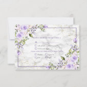 Lila lavender Gold Marble Floral Wedding RSVP Kaartje (Achterkant)