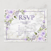 Lila lavender Gold Marble Floral Wedding RSVP Uitnodiging Briefkaart (Voorkant)