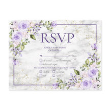 Lila lavender Gold Marble Floral Wedding RSVP