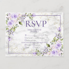 Lila lavender Gold Marble Floral Wedding RSVP Uitnodiging Briefkaart