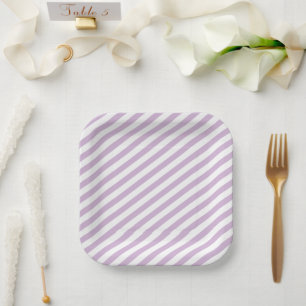 Lila lavender Kleur Diagonaal gestreept huwelijk Papieren Bordje