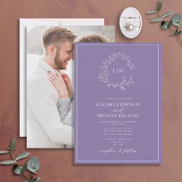 Lila lavender Leafy Crest Monogram Foto bruiloft Kaart