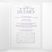 Lila lavender Leafy Crest Monogram Weddenschap Drieluik Uitnodiging (Binnenkant midden)