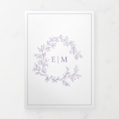Lila lavender Leafy Crest Monogram Weddenschap Drieluik Uitnodiging (Cover)