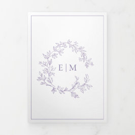 Lila lavender Leafy Crest Monogram Weddenschap Drieluik Uitnodiging