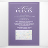 Lila lavender Leafy Crest Monogram Weddenschap Drieluik Uitnodiging (Binnenkant midden)