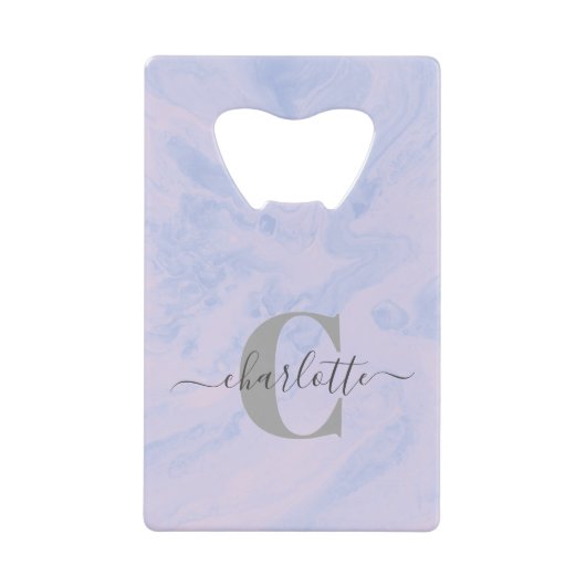 Lila Lavender Marble Elegant Monogram Naam Creditkaart Flessenopener (Voorkant)