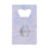 Lila Lavender Marble Elegant Monogram Naam Creditkaart Flessenopener (Achterkant)
