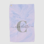 Lila Lavender Marble Elegant Monogram Naam Golfhanddoek (Voorkant)