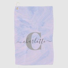 Lila Lavender Marble Elegant Monogram Naam Golfhanddoek