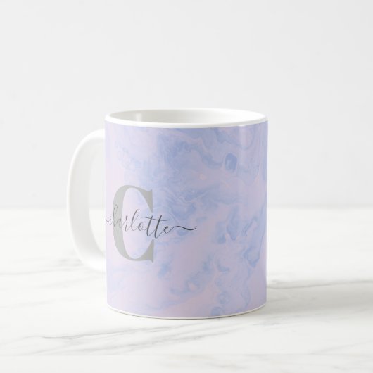 Lila Lavender Marble Elegant Monogram Naam Koffiemok (Voorkant links)