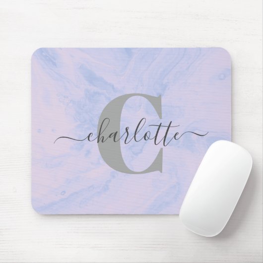 Lila Lavender Marble Elegant Monogram Naam Muismat (Met muis)