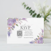 Lila Lavender Mauve Floral QR Code Weddenschap RSV RSVP Kaartje (Staand voorkant)
