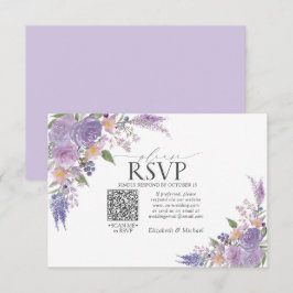 Lila Lavender Mauve Floral QR Code Weddenschap RSV RSVP Kaartje