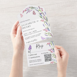 Lila Lavender Mauve Wedding Qr Code All In One Uitnodiging