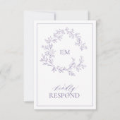 Lila Lavender Monogram Weddenschap RSVP-kaart RSVP Kaartje (Voorkant)