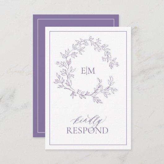 Lila Lavender Monogram Weddenschap RSVP-kaart RSVP Kaartje (Voorkant / Achterkant)