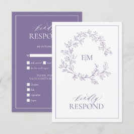 Lila Lavender Monogram Weddenschap RSVP-kaart RSVP Kaartje