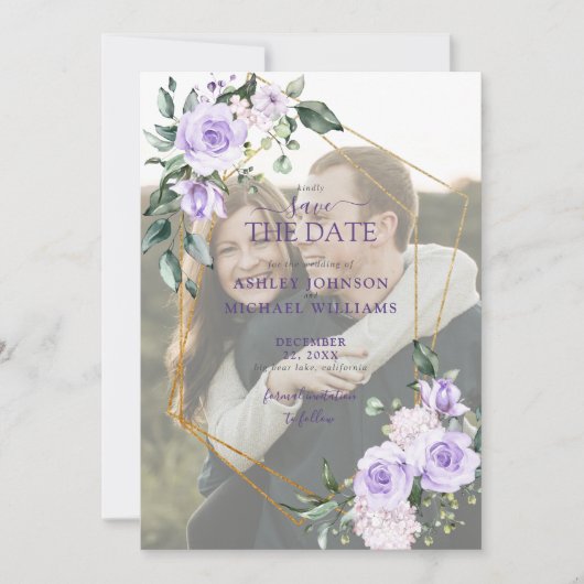 Lila Lavender Vellum Overlay Photo Save the Date (Voorkant)