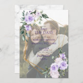 Lila Lavender Vellum Overlay Photo Save the Date (Voorkant / Achterkant)