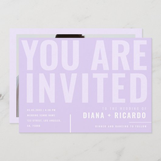 Lila lavender Weddenschap met een , minimale typog Kaart (Voorkant / Achterkant)