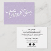 Lila lederen hand geschreven Hartelijk dank aan kl Informatiekaartje (Voorkant / Achterkant)
