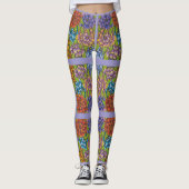 Lila Leggings met kleurrijke bloemen en strepen (Voorkant)