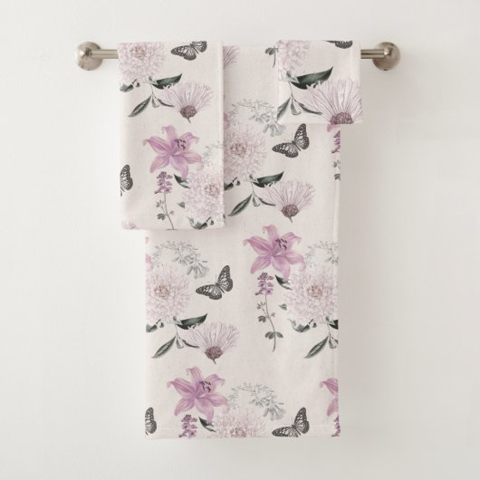 Lila lelies Elegante botanische badhanddoek set Bad Handdoek (Insitu)