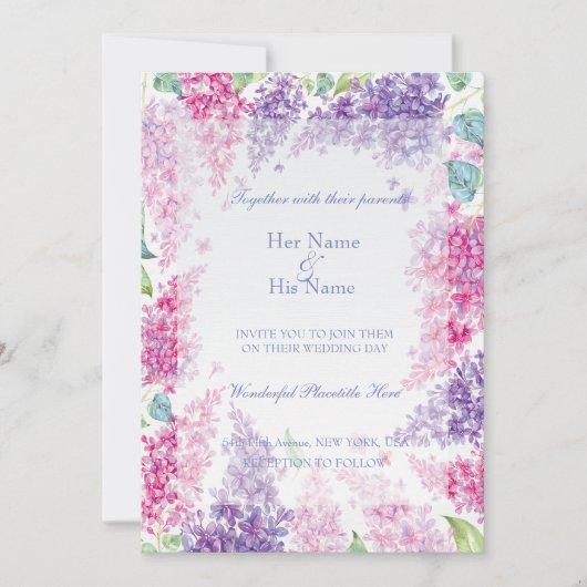 Lila lente bloem-Floral bruiloft Kaart (Voorkant)