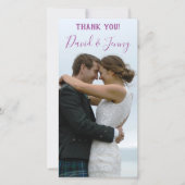 Lila lente tuin bruiloft foto bedankkaart (Voorkant)