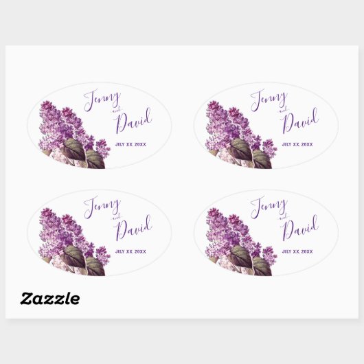 Lila lentetuin bruiloft ovale sticker (Vel)