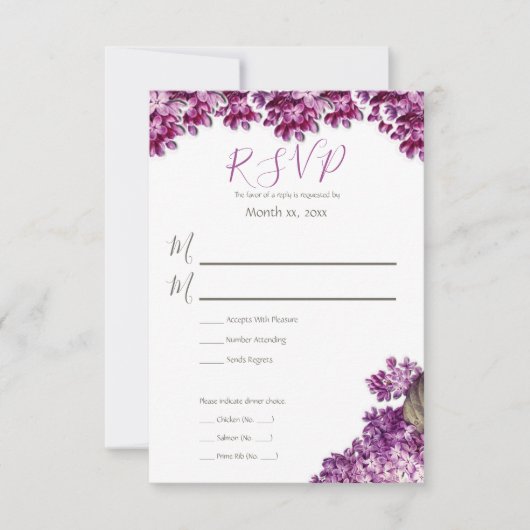 Lila lentetuin bruiloft RSVP kaartje (Voorkant)