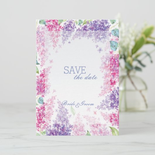 Lila lentevloer bloesem-Floral bewaart de datum Save The Date (Staand voorkant)