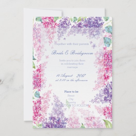 Lila lentevloer bloesem-Floral bewaart de datum Save The Date (Achterkant)