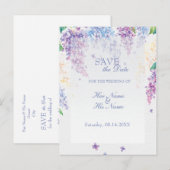 Lila lentevloerbloem bruiloft bewaart de datum aankondigingskaart (Voorkant / Achterkant)