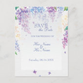 Lila lentevloerbloem bruiloft bewaart de datum aankondigingskaart (Voorkant)