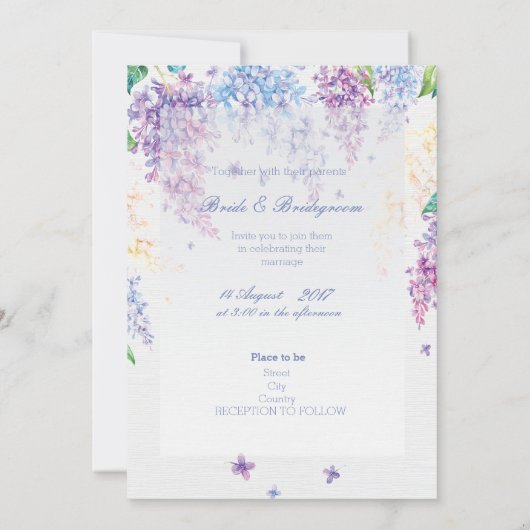 Lila lentevloerbloem bruiloft bewaart de datum save the date (Achterkant)