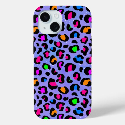 Lila Leopard iPhone 15 Hoesje (Achterkant)