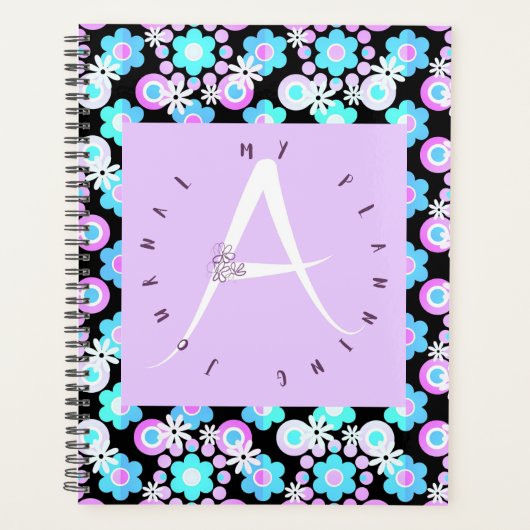 Lila Letter A Blue Floral Planner (Voorkant)