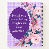 Lila linkse schrift bloemendesign + meisjesnaam notitieboek (Achterkant)