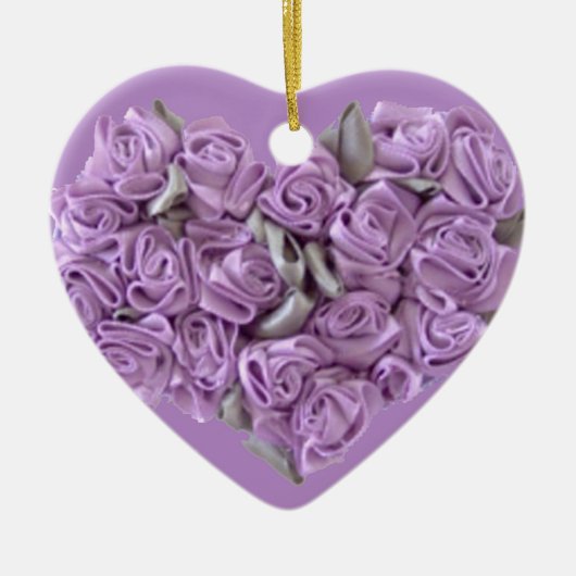 Lila lint-Rozen Hart-Ornament Keramisch Ornament (Voorkant)