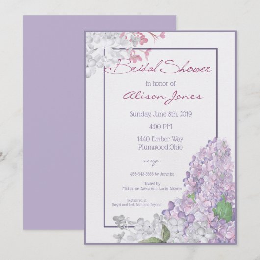 Lila Loveliness Bridal Shower-uitnodiging Kaart (Voorkant / Achterkant)