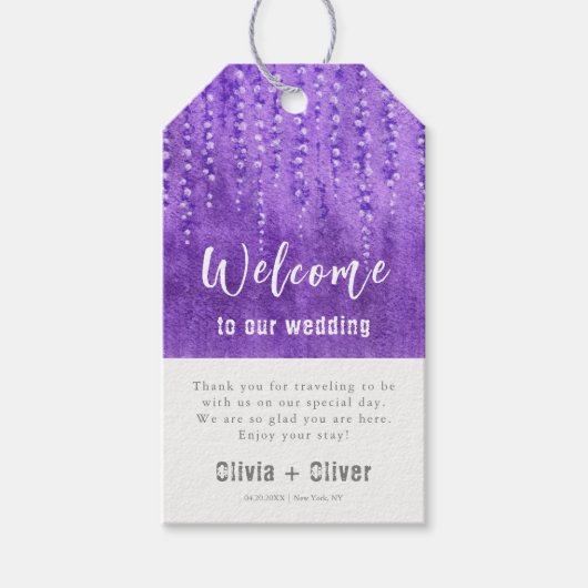 Lila Lupines bruiloft welkom Cadeaulabel (Voorkant)